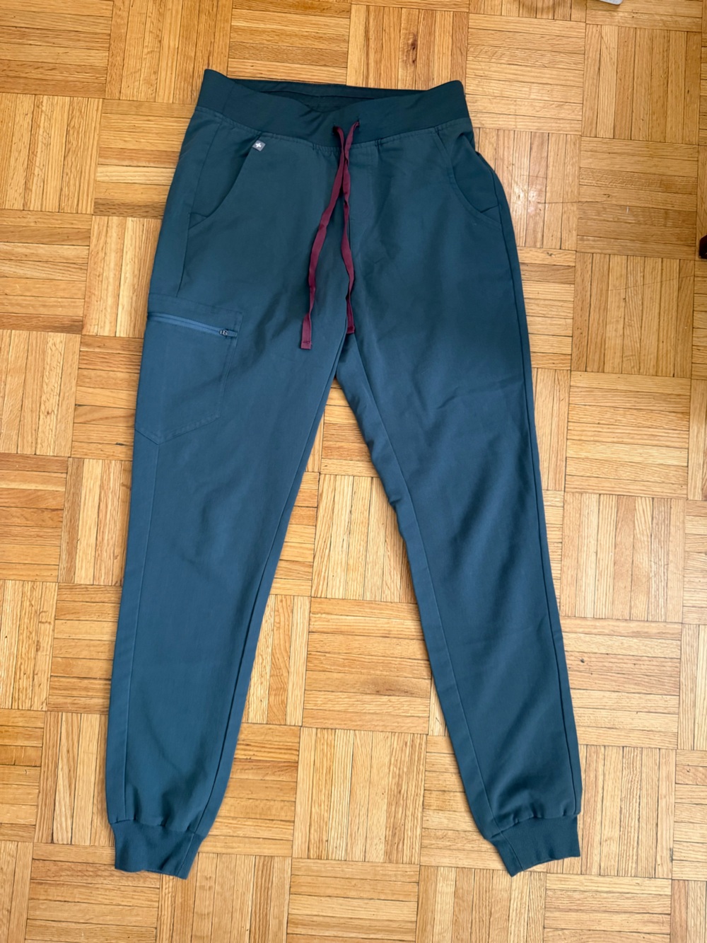 Figs Teal Jogger Pants with Burgundy Drawstring